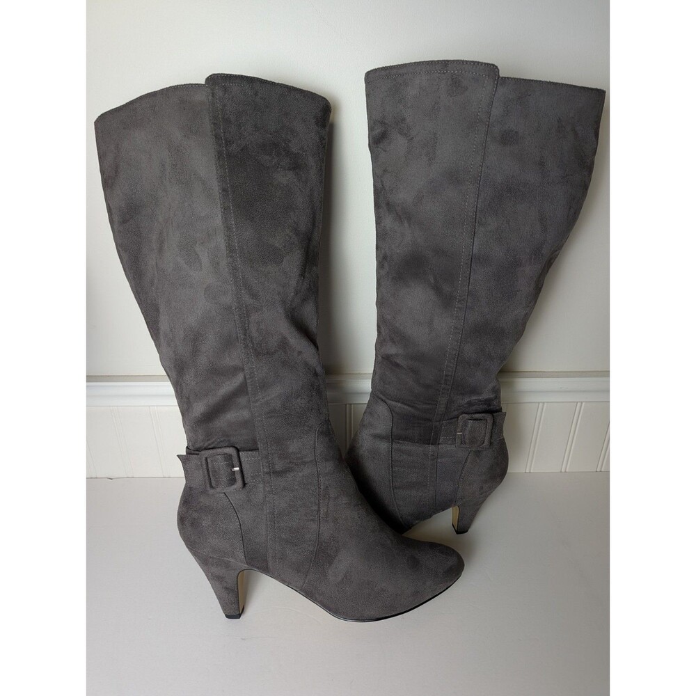 Bella Vita Women Troy II Plus Black Faux Suede Buckle Wide-Calf Boots 12 WW Plus